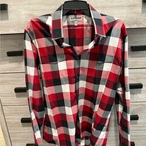 Express Red and Black Plaid Men's Shirt